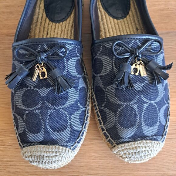 COACH Carson Espadrille Flats 8.5 Women’s Slip-On Shoes Denim Blue Logo Comfort - Picture 6 of 13